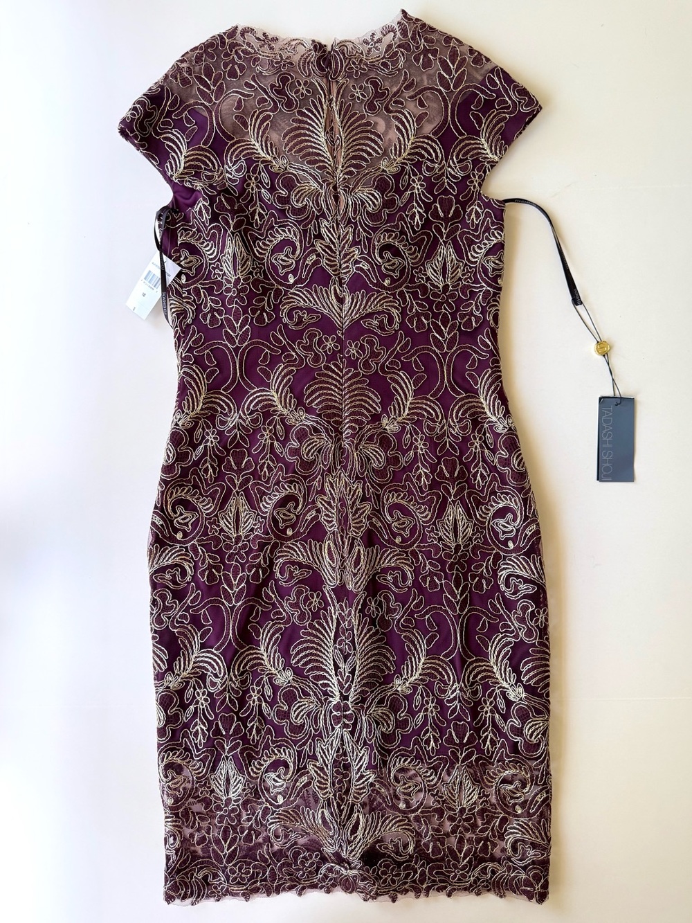 NWT Tadashi Shoji Abigail Dress Blackberry Gold Embroidered Lace Size 10 $408 - Picture 5 of 16